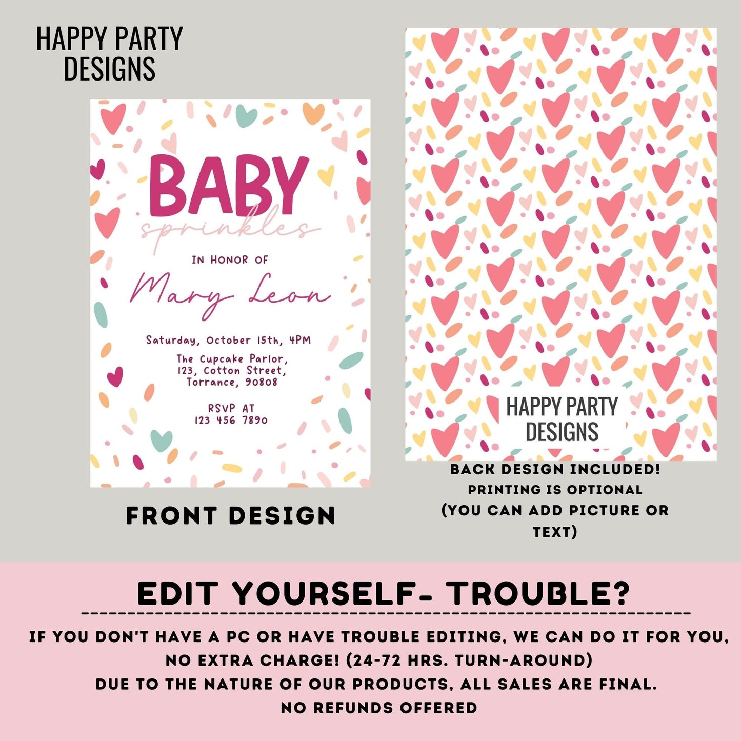 Baby Sprinkle Shower Invitation Template | Editable Baby Shower | Baby girl Invitation | Confetti Sprinkles Printable Invitation  #B39