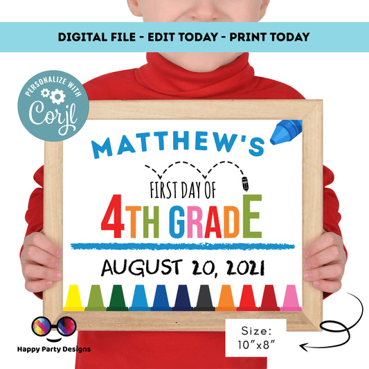 Editable First day of 4th grade | Forth grade Sign | 1st Day of 4th grade Sign | personalized school sign