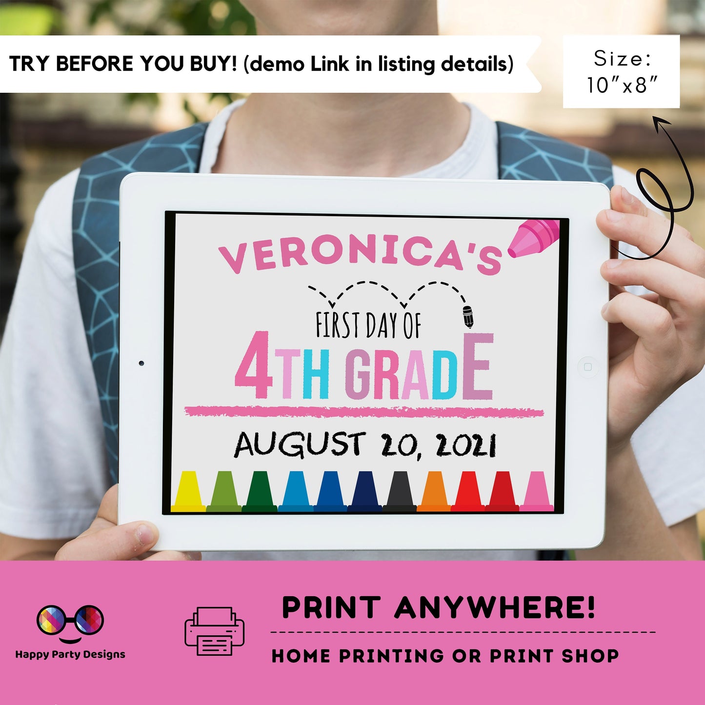 Editable First day of 4th grade | Forth grade Sign | 1st Day of 4th grade Sign | personalized school sign | girl