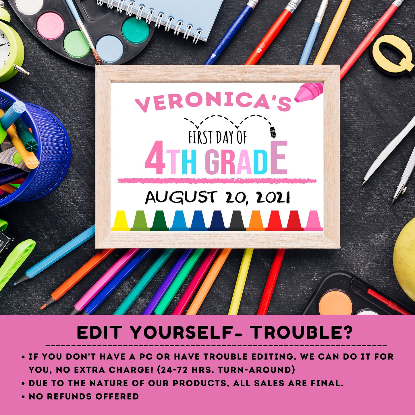 Editable First day of 4th grade | Forth grade Sign | 1st Day of 4th grade Sign | personalized school sign | girl