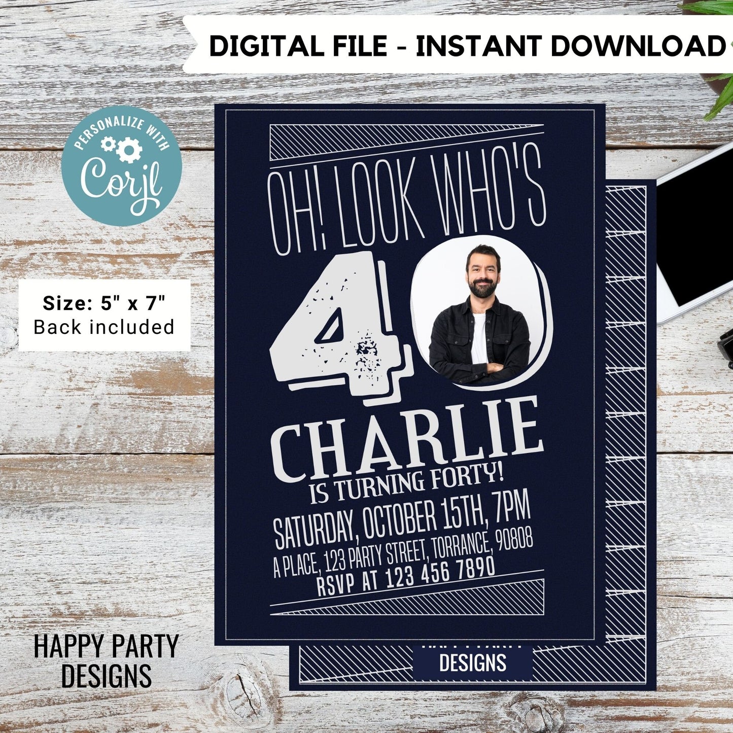 Look who's 40 Party Invite Printable | 40th birthday | Surprise party | Birthday Invite | Modern 40th Birthday #A20