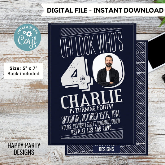 Look who's 40 Party Invite Printable | 40th birthday | Surprise party | Birthday Invite | Modern 40th Birthday #A20