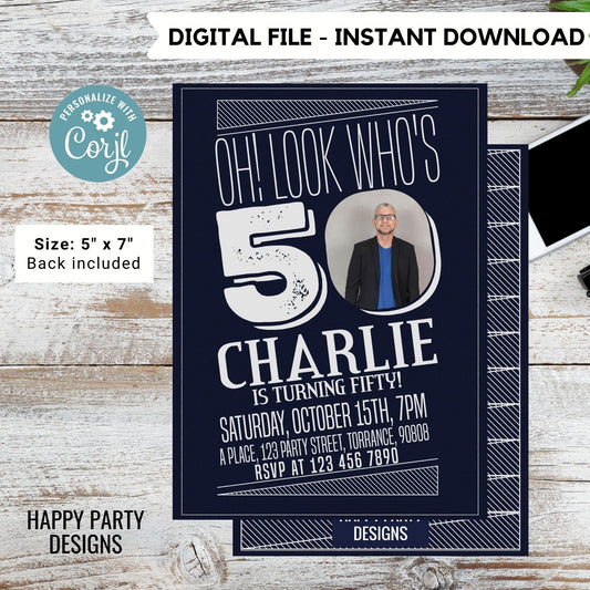 Look who's 50 Party Invite Printable | 50th birthday | Surprise party | Birthday Invite | Modern 50th Birthday #A20