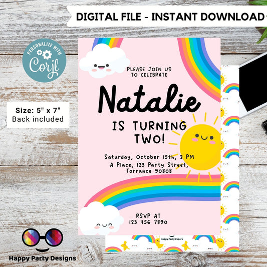 Editable Rainbow Birthday Party Invitation | Instant Download Rainbow Birthday Party Invitation | Rainbow Birthday | Pastel colors  #K204