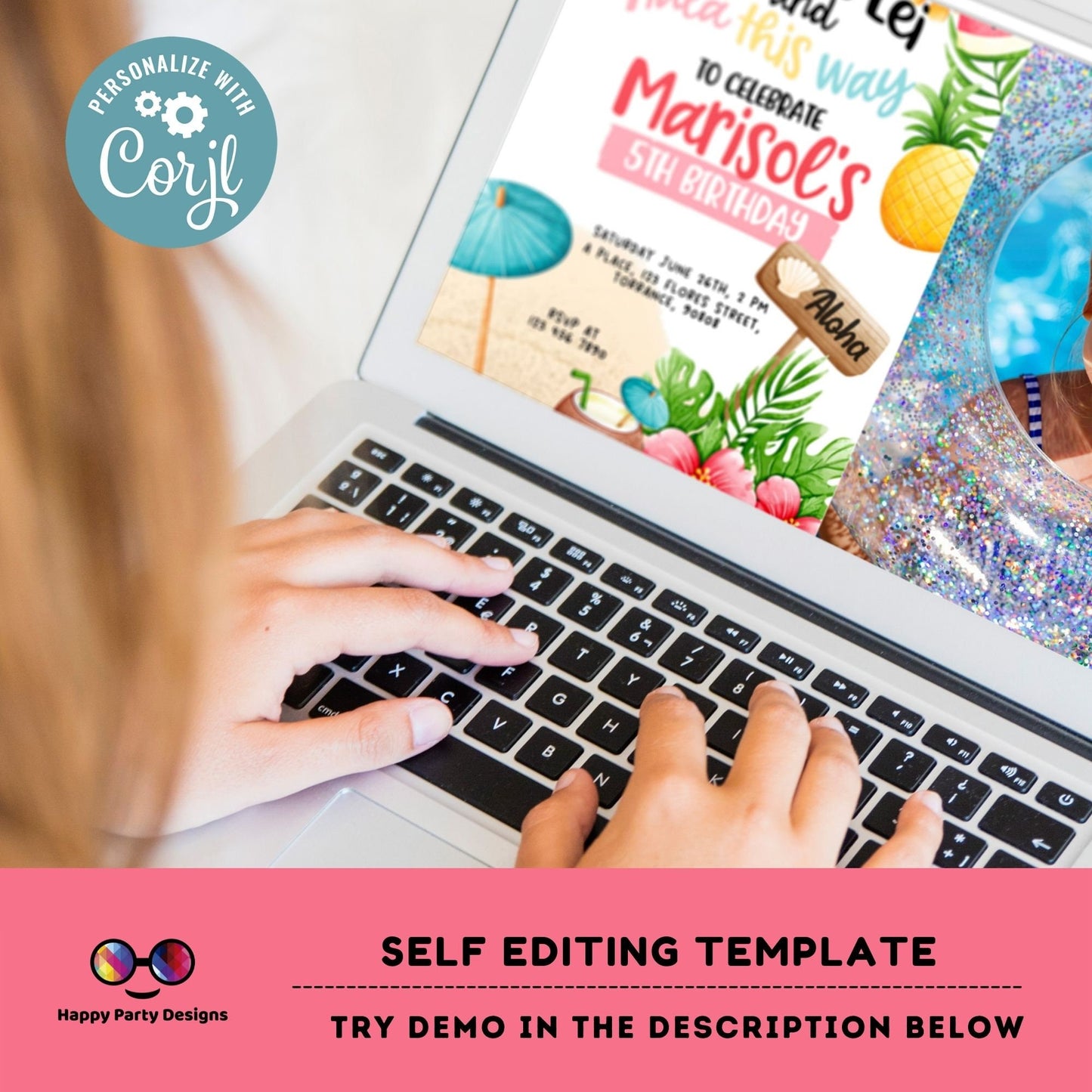 Editable Grab a Lei and Hula this way invitation template with photo | Hula Party Invitation | Any Event! | Beach Hawaiian party #K222