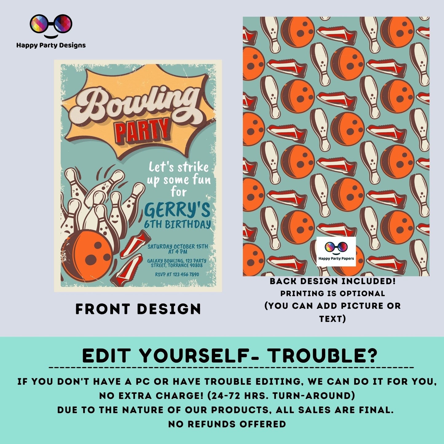 EDITABLE Bowling Birthday Boy | Bowling Boy Invitation | Birthday Boy | Instant Download | Digital | Retro look Party #K224