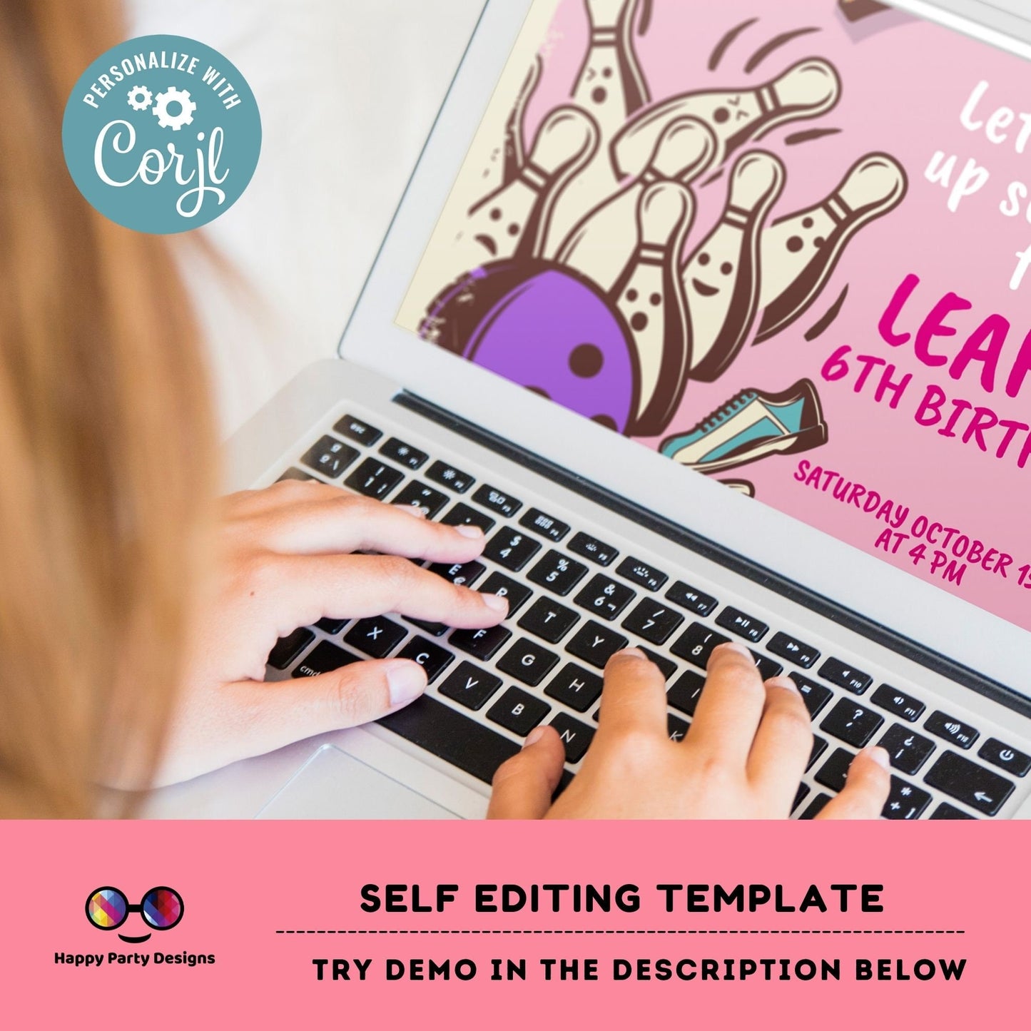 EDITABLE Bowling Birthday girl | Bowling girl Invitation | Birthday girl | Instant Download | Digital | Retro look Party #K224