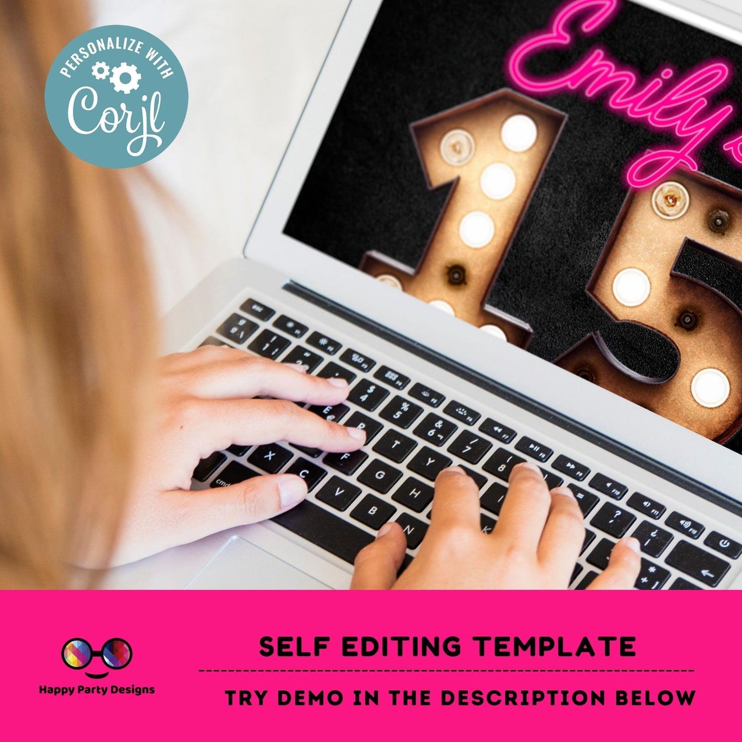 Editable 15th Birthday Invitation Editable Template Party Invitation | Pink marquee birthday Instant Download | Marquee Birthday  #K208