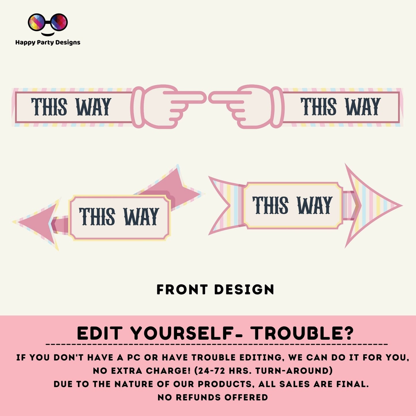 Carnival Circus Arrow Sign, Circus Birthday Arrow Sign | Pastel Rainbow | Editable Instant Download | Edit Online Instant download #K211