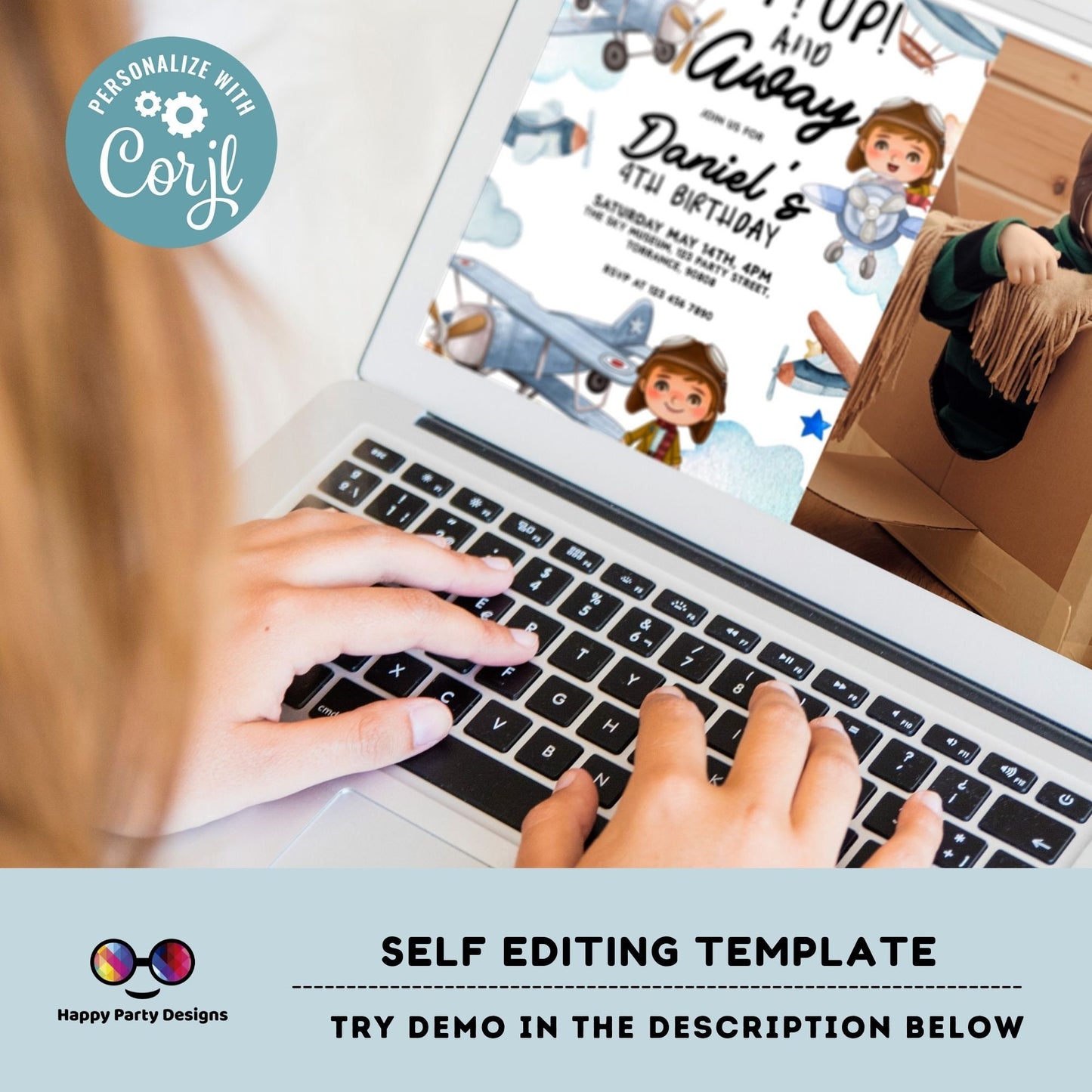 Editable Up Up and Away Invite with photo | Airplane Birthday Invitation | Airplane Party | Plane invitation | Boy Party | Airplane #K229
