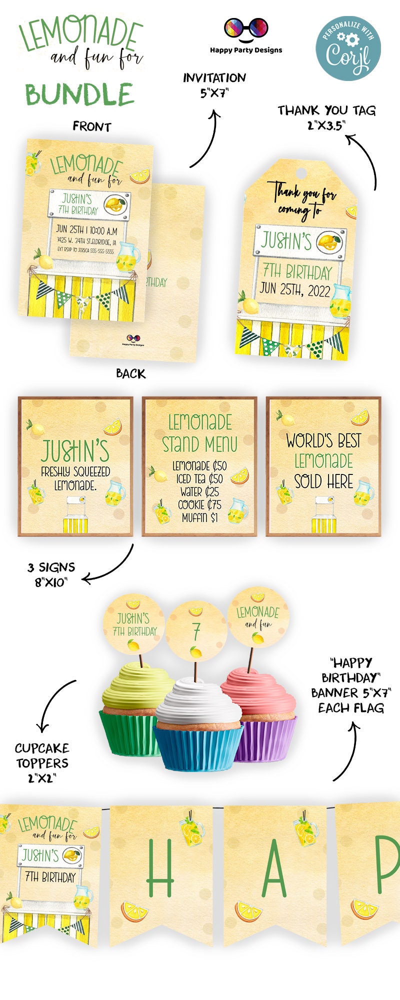 Lemonade Invitation bundle | lemonade Invite | Lemonade Party Invitation | Garden Invite | Lemonade Stand Invitation Girl birthday  #K101