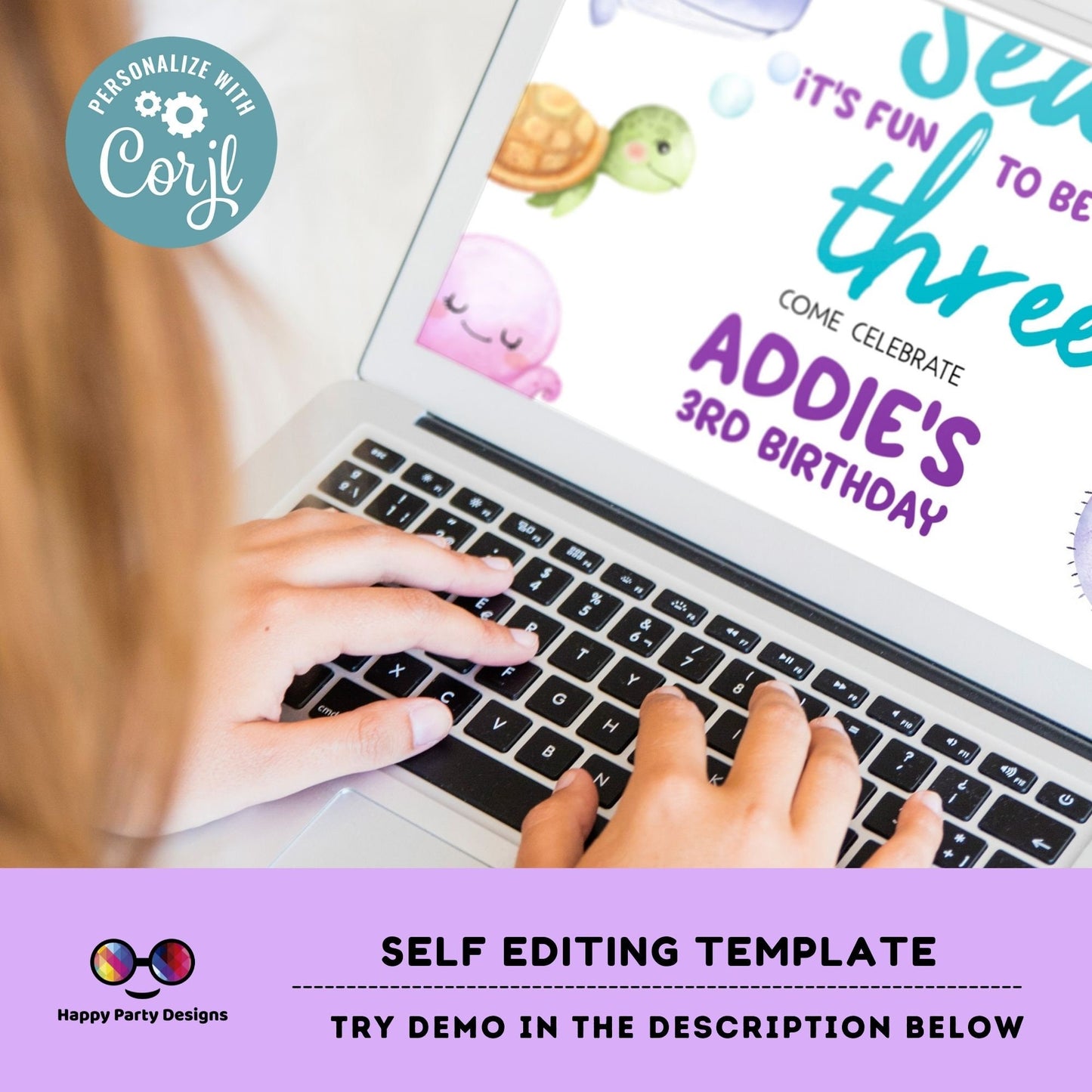 Can't you sea it's fun to be three template Invitation | Editable Ocean Invitation | under the sea party | girl birthday | any age #K230