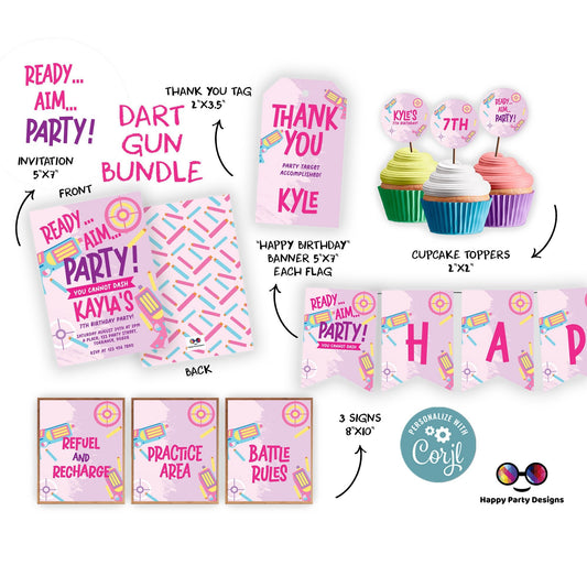 Dart Gun Invitation bundle |Dart Gun Pink Invite | Gun Blasters Battle Party Invitation | Dart Gun Invitation birthday Girl  #K172
