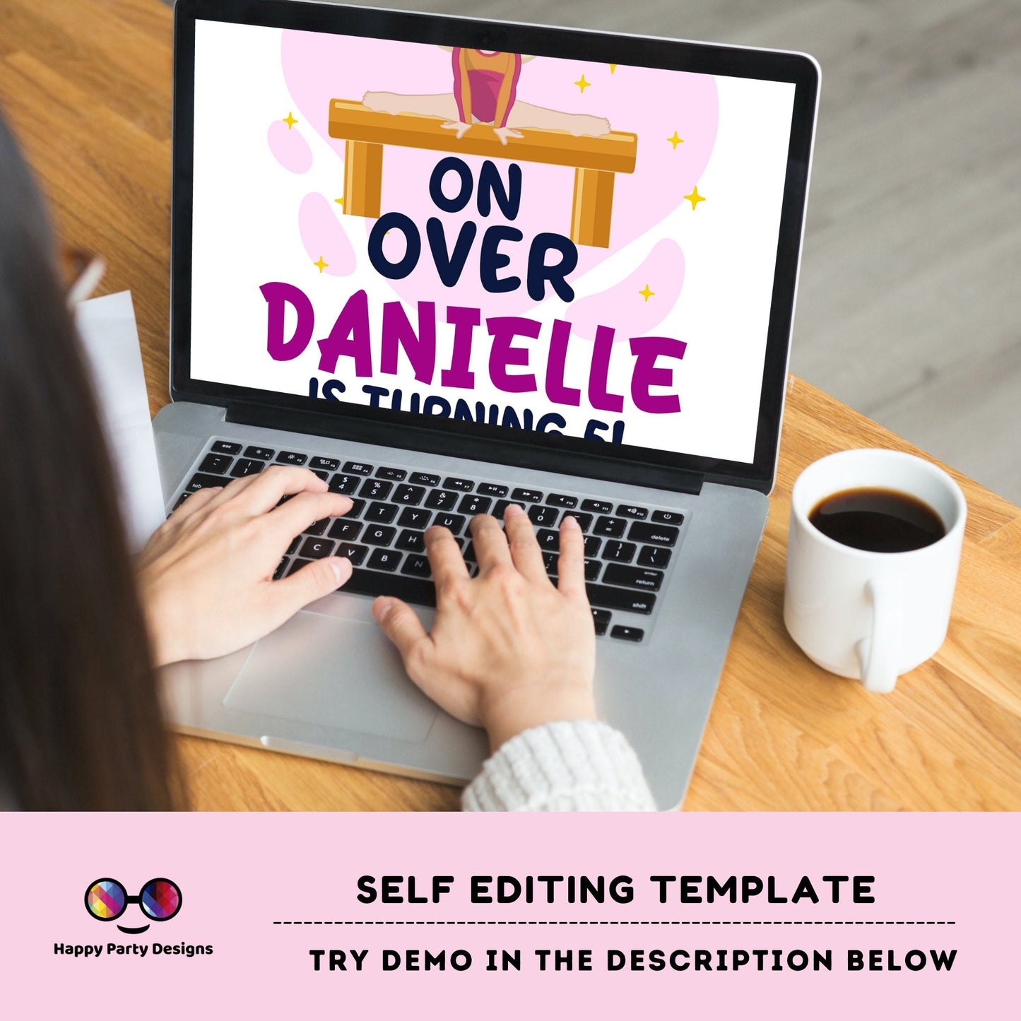 Editable Gymnastics Birthday Invitation | Sports Invitation | Girl Tumbling Gymnasts Birthday Invite | tumble on over Party Invite #K232