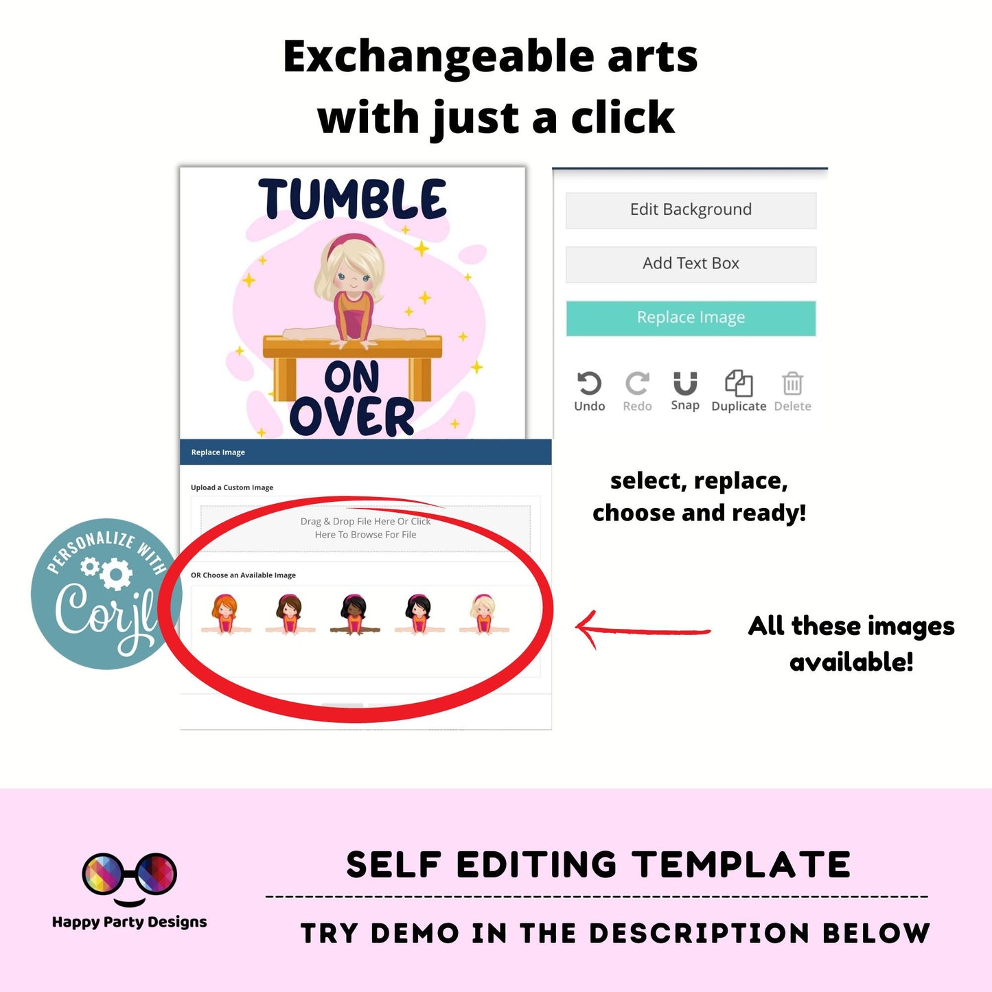 Editable Gymnastics Birthday Invitation with photo | Sports Invitation | Girl Tumbling Gymnasts Birthday Invite | tumble on over Party #K232