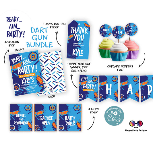 Dart Gun Invitation bundle |Dart Gun Blue Invite | Gun Blasters Battle Party Invitation | Dart Gun Invitation birthday Boy  #K172
