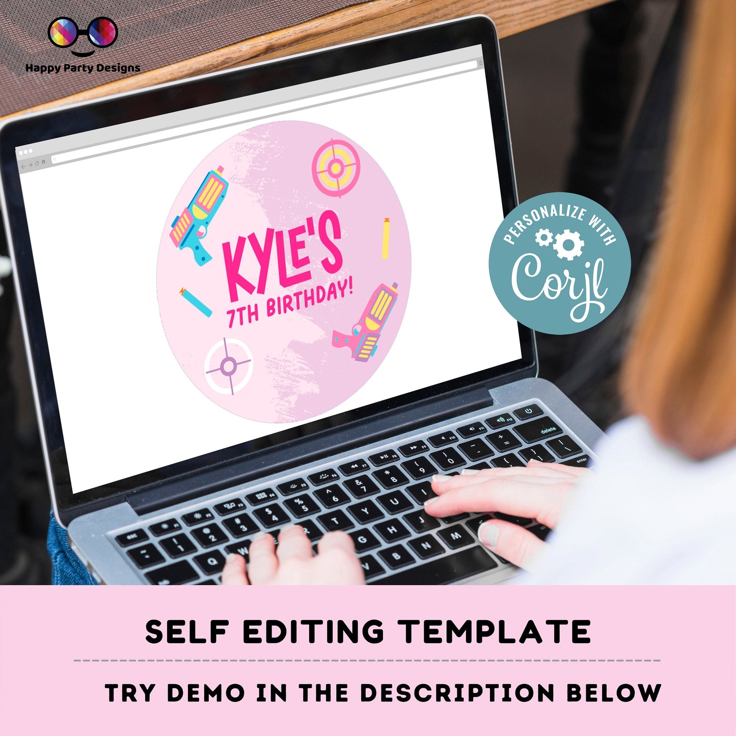 Editable Dart Gun Round Cupcake toppers | Gun Blaster Battle birthday Girl | Dart gun Birthday Party | Girl Birthday Party | stickers #K172