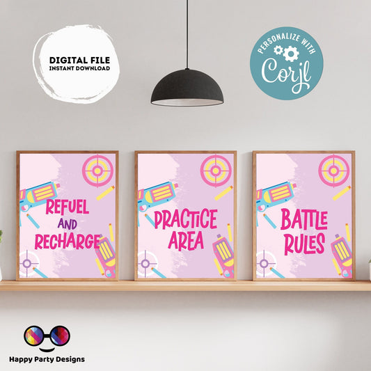 Editable Dart Gun Signs (3) | Gun Blaster birthday | Dart Gun pink birthday Decorations | Girl | Pink Dart Gun buffet Sign | Party #K172