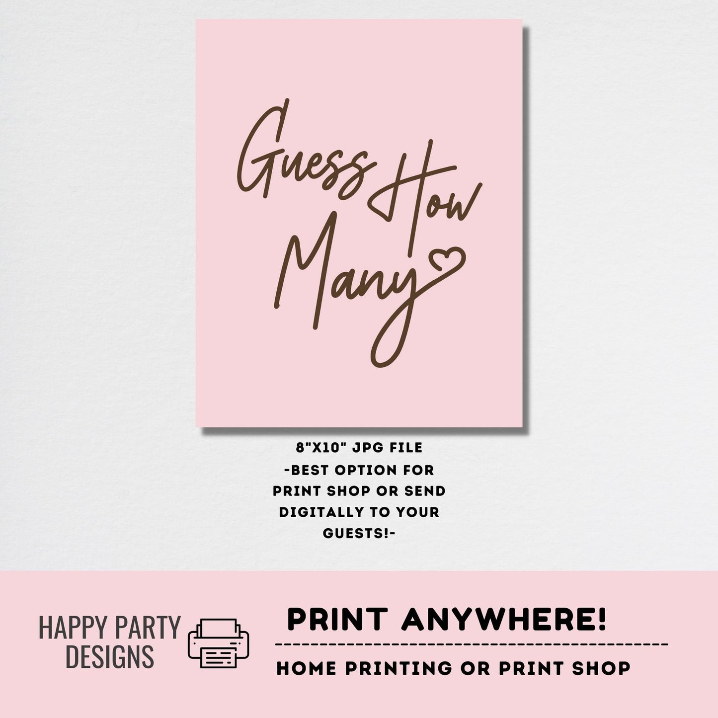 Editable guess how many Sign | bridal shower | baby shower game | Girl | text 100% editable | Pink shower | How Many Printable  #B44