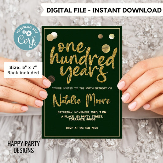 one hundred years invitation | woman birthday | 100th Birthday Invitation For Women | Printable 100th Birthday Party Invitation #A24