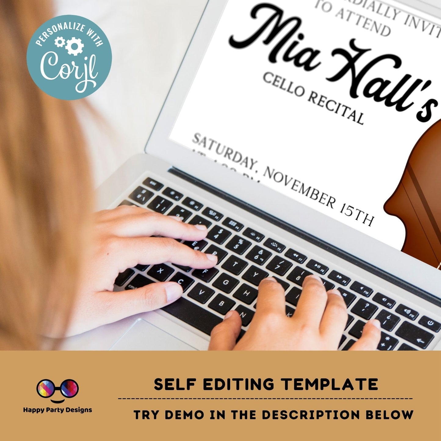 EDITABLE Cello Recital Invitation Template | Orchestra Concert | Instant Download | Digital | Personalize Online #K236