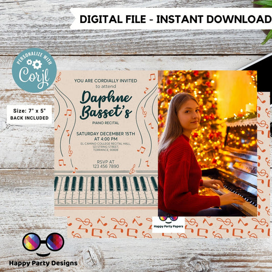 EDITABLE Piano Recital Invitation Template with photo | Orchestra Concert | Instant Download | Digital | Personalize Online | musical  #K236