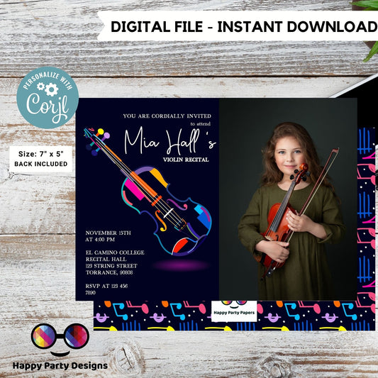 EDITABLE Violin Recital Invitation Template with photo | Orchestra Concert | Instant Download | Digital | Personalize Online | musical #K236