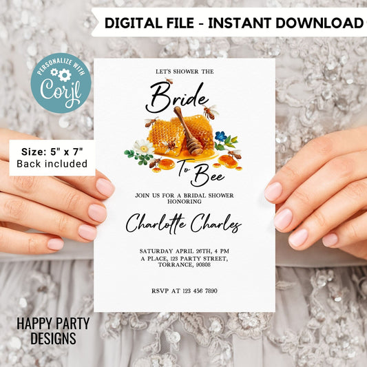 Bride to bee Shower Invitation Template | Editable Bridal Shower | bride to bee Invite | Honey Printable Invitation | bee and flowers #W16
