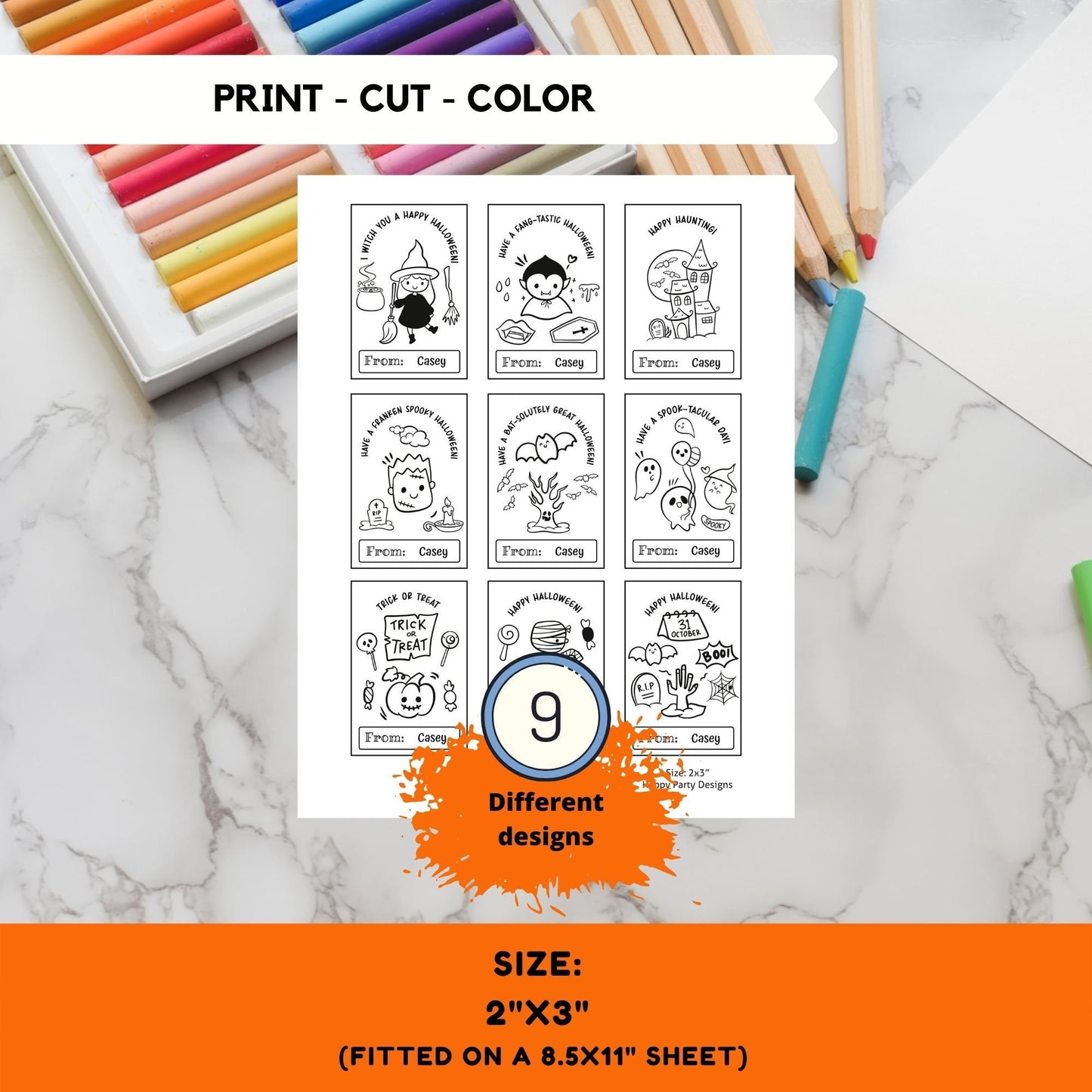 Halloween Printable Coloring Cards  EDITABLE Set of 9 | for Kids | Halloween Coloring Activity | Trick or Treat activity | Halloween Treats