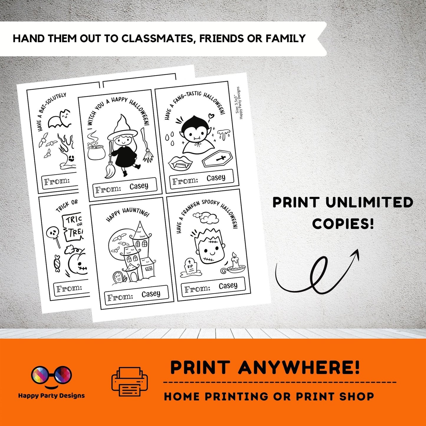 EDITABLE Halloween Printable Coloring Cards Set of 8 | for Kids | Halloween Coloring Activity | Trick or Treat activity | Halloween Treats