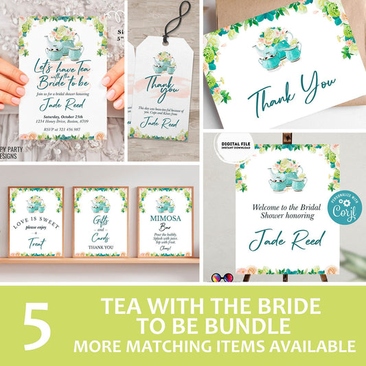 Bridal Shower Tea Party Invitation Template | Bridal bundle Tea Shower Invite | Bridal Brunch | Bridal shower invitation template #W1