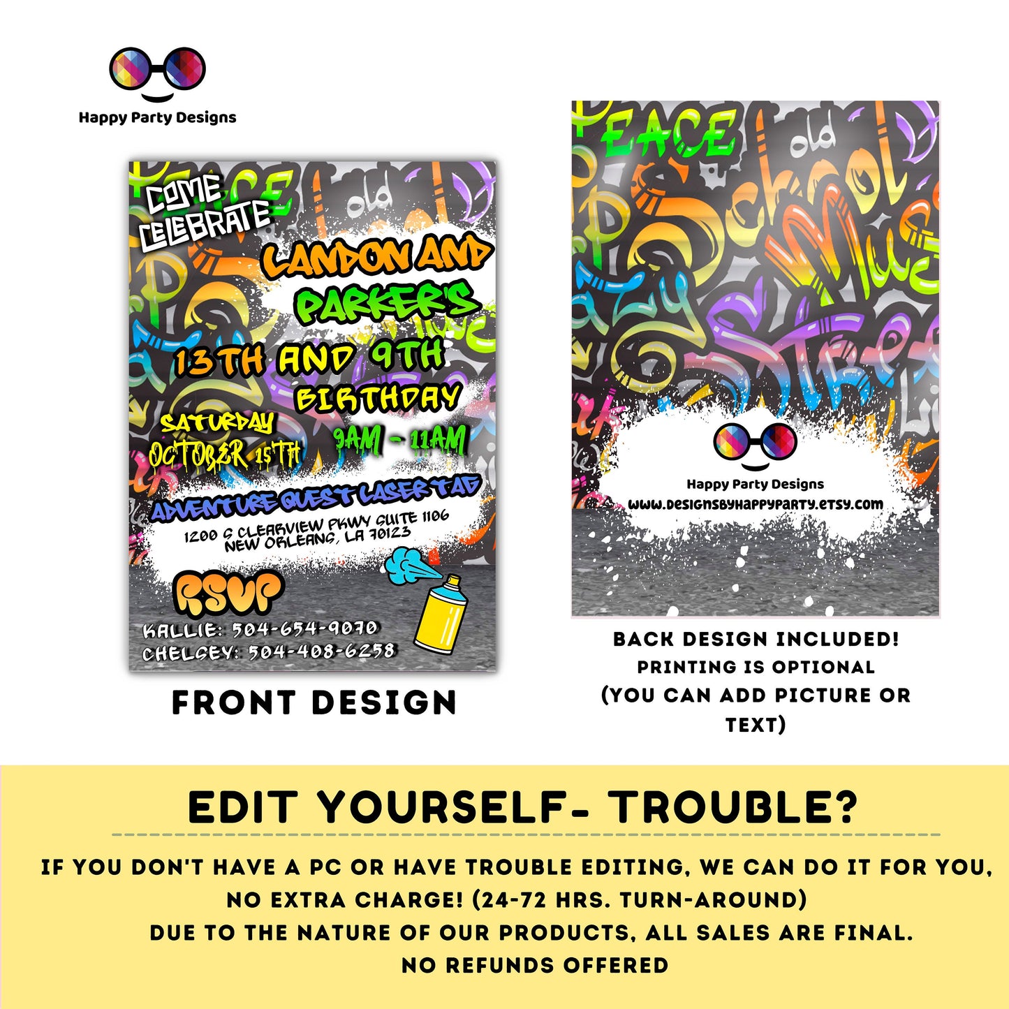 Editable Graffiti invitation | Digital graffiti printable invite | Birthday sibllings | Graffiti Invitation | Personalize Online #K1