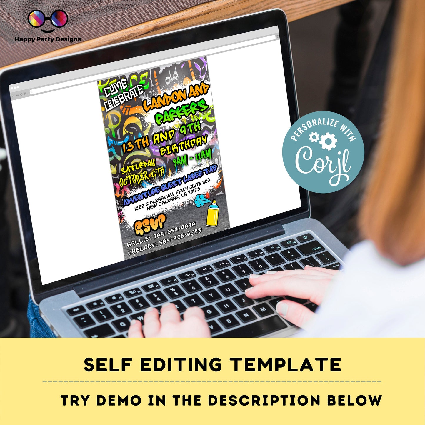 Editable Graffiti invitation | Digital graffiti printable invite | Birthday sibllings | Graffiti Invitation | Personalize Online #K1