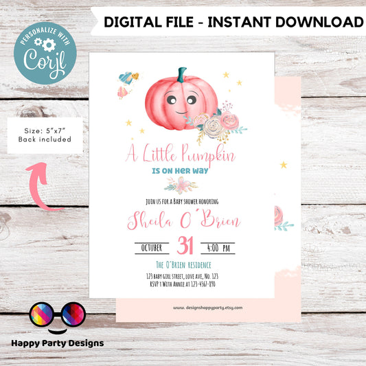 Halloween Baby Shower Invitation | Little Pumpkin Baby Shower Invitation | Baby Shower invitation | New Baby Invitation | Instant Download