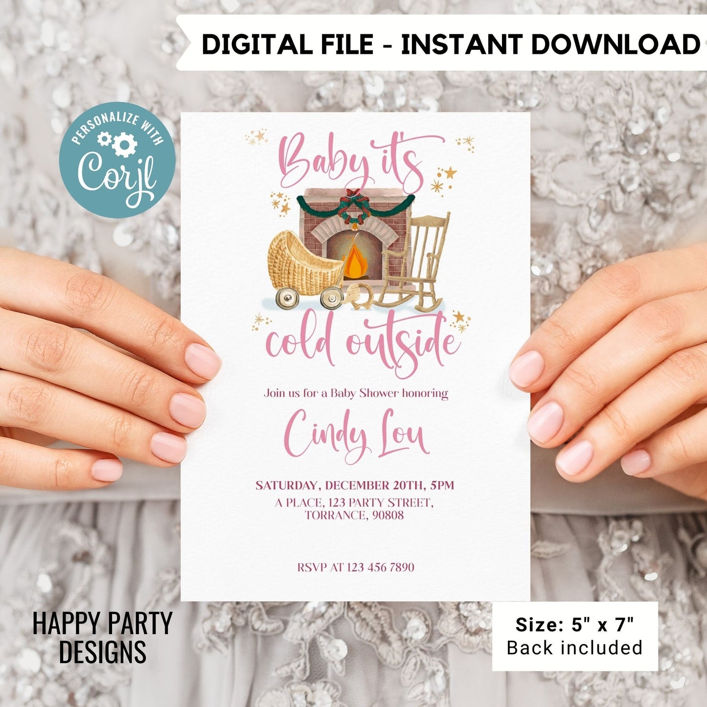 Editable Baby it's cold outside Baby Shower Invitation | Baby Shower Invite | Winter Wonderland Baby Shower | Boho winter shower #B45