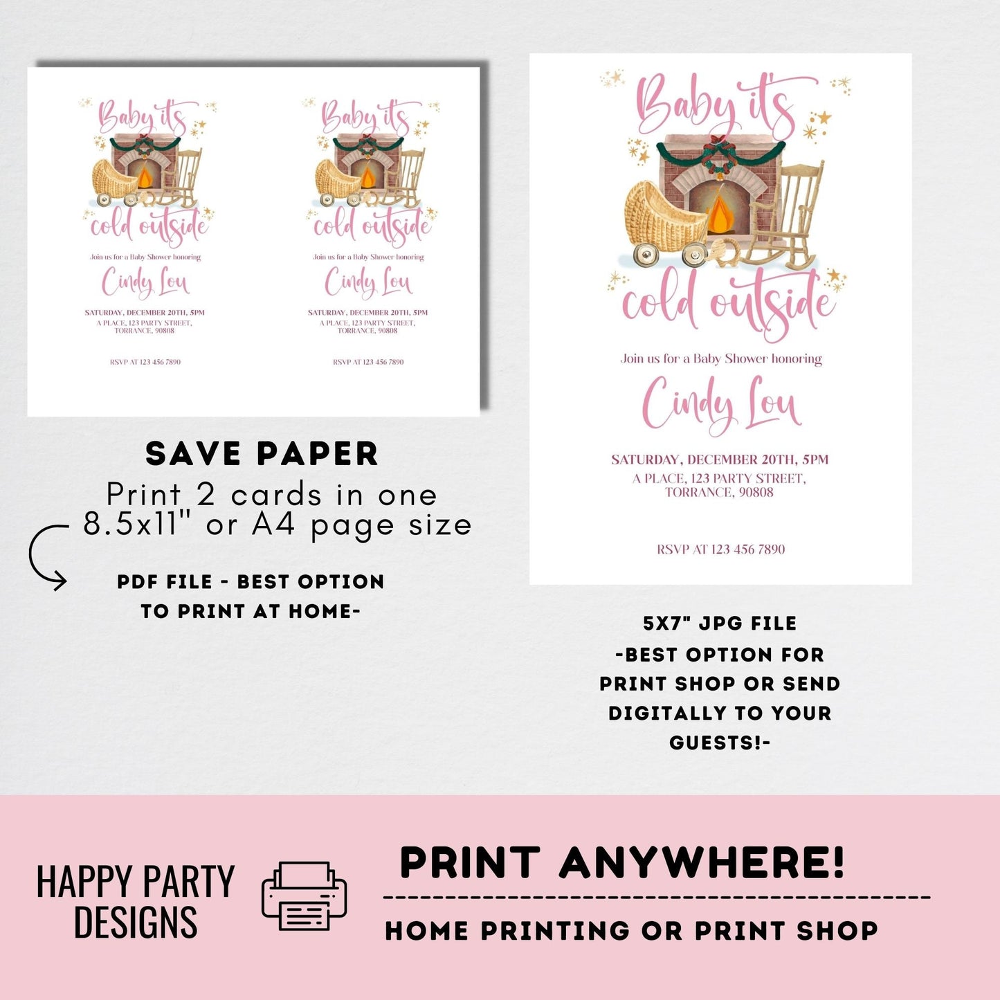 Editable Baby it's cold outside Baby Shower Invitation | Baby Shower Invite | Winter Wonderland Baby Shower | Boho winter shower #B45