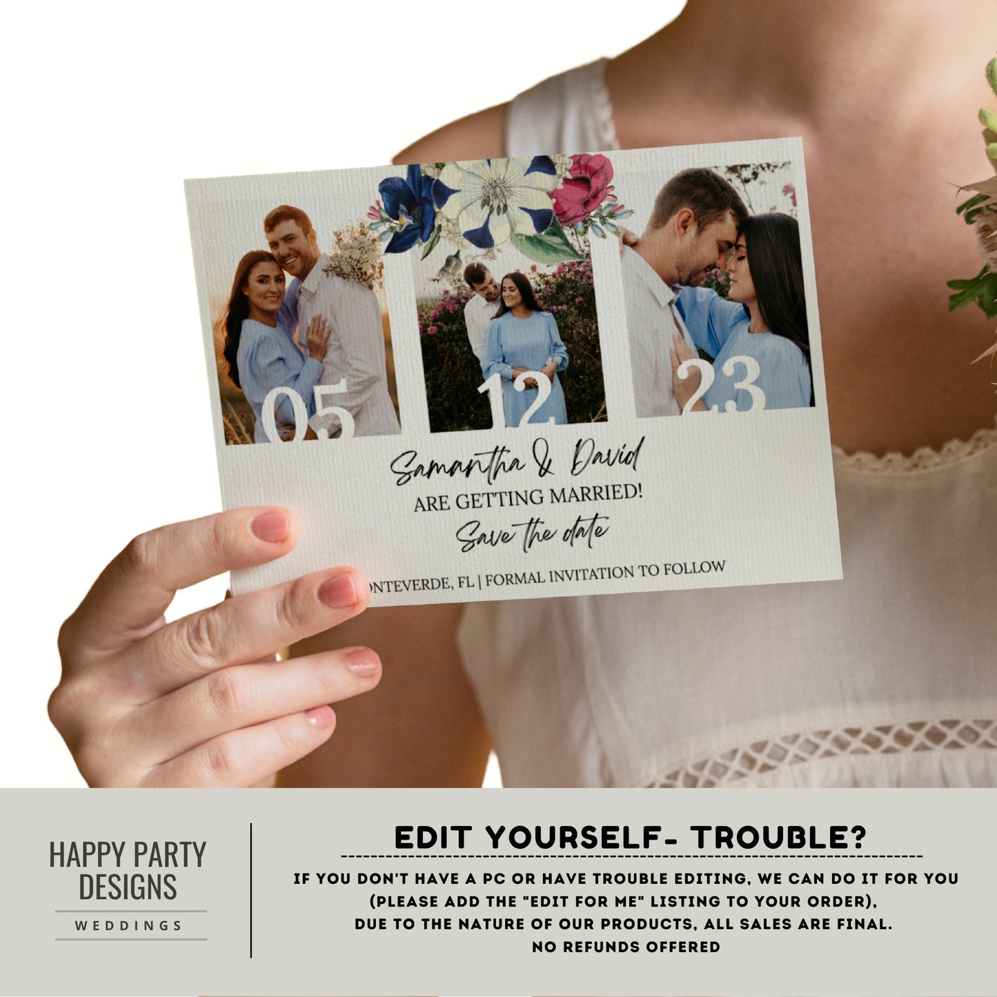 Printable Save The Date Template | Editable electronic Royal Blue Floral save the date | Romantic wedding | Burgundy floral Wedding #W19