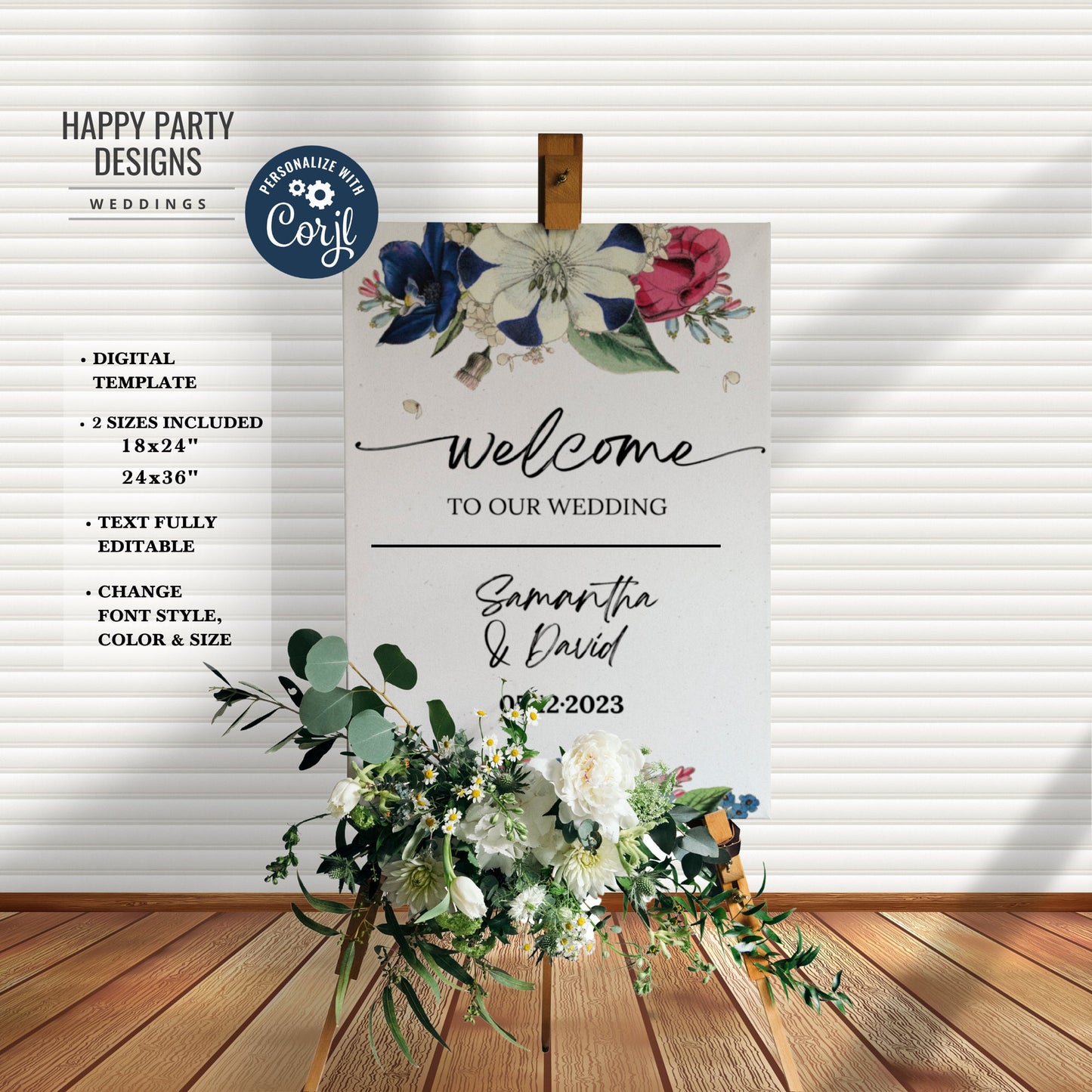 Editable Floral Welcome Sign | Royal wedding | wedding Decorations | welcome sign | floral Welcome Sign | Royal blue, Burgundy, white #W19