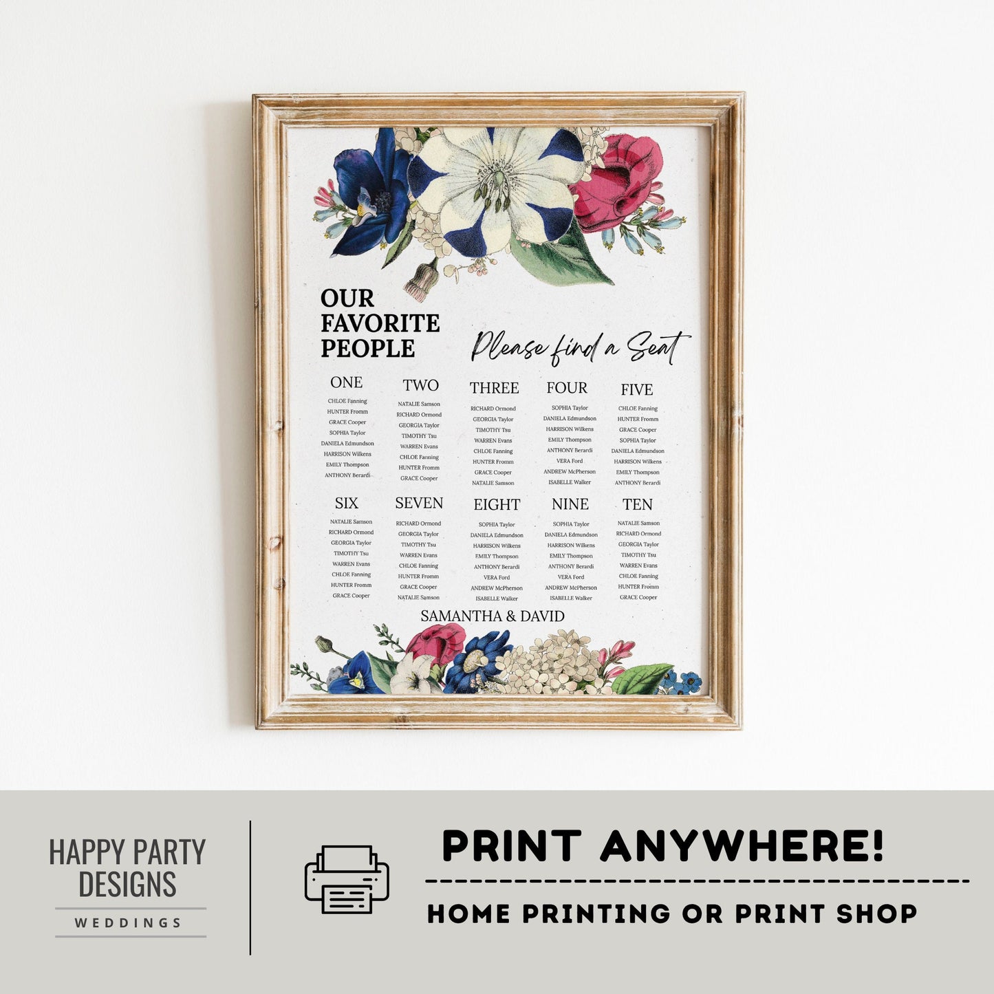 Editable Wedding Seating Chart Template | Royal wedding | wedding Decorations | Wedding Seating Plan Sign | Royal blue, Burgundy, white #W19