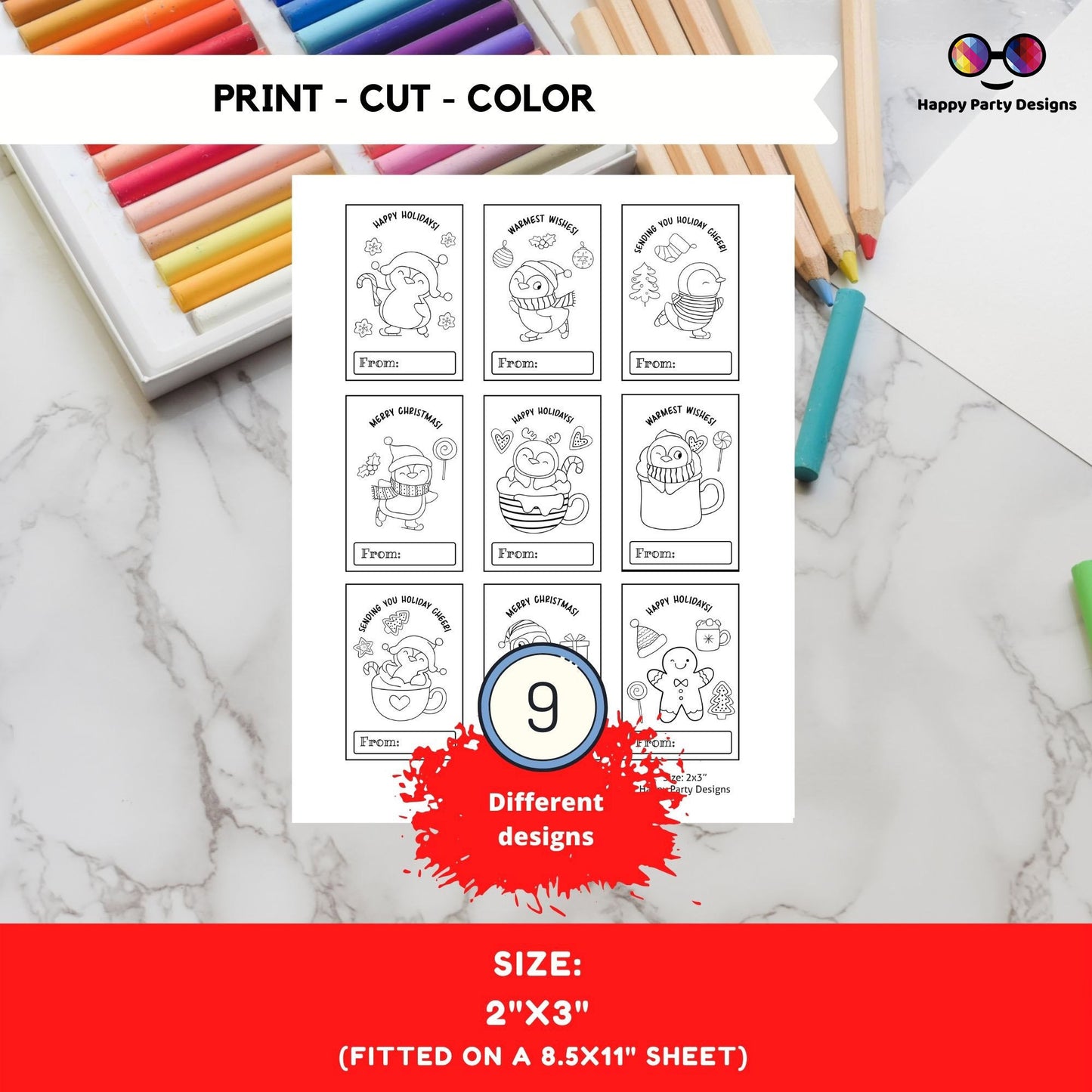 Christmas Printable SMALL Coloring Cards INSTANT DOWNLOAD Set of 9 | Christmas Coloring Activity | Christmas activity | Christmas for kids