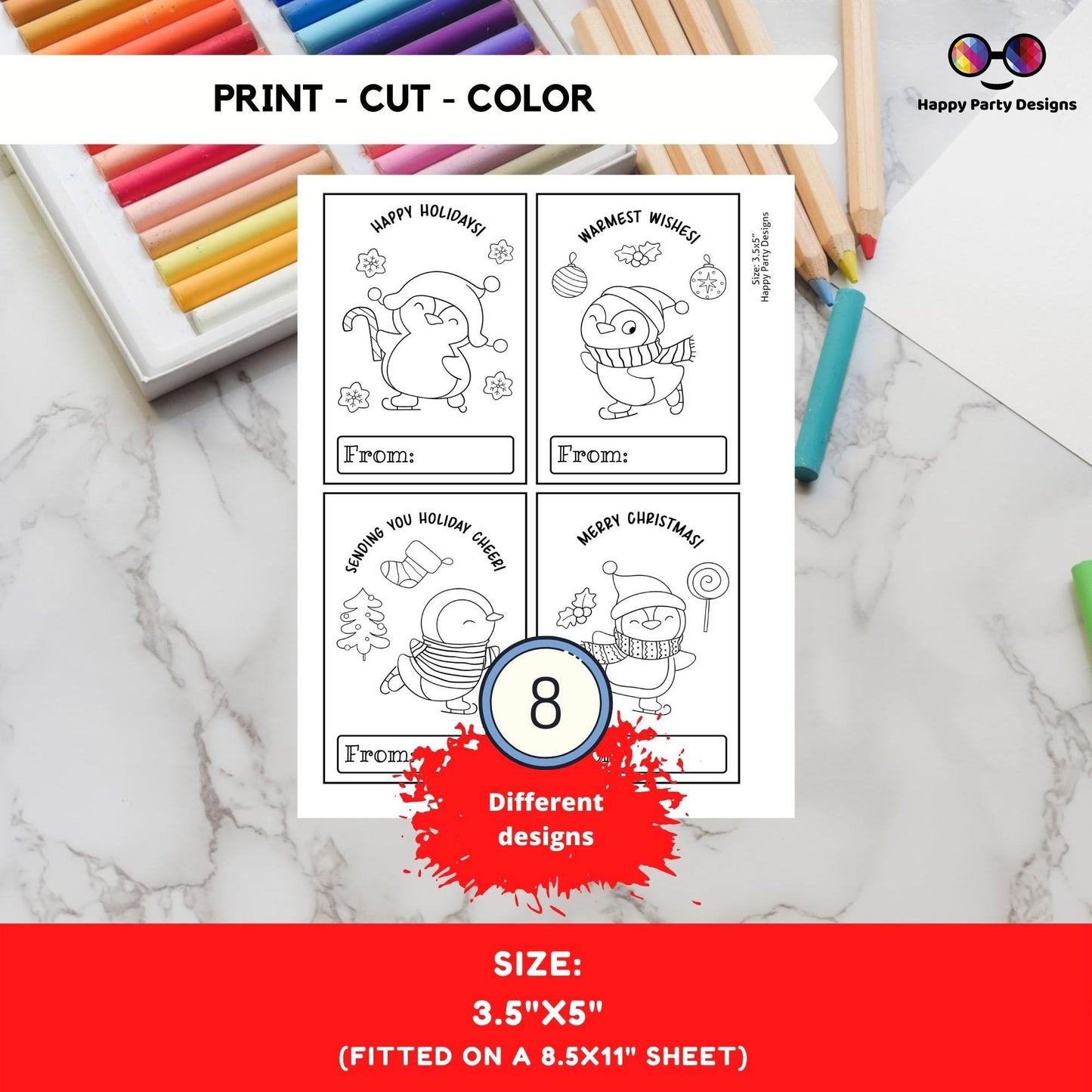 Christmas Printable SMALL Coloring Cards INSTANT DOWNLOAD Set of 8 | Christmas Coloring Activity | Christmas activity | Christmas for kids