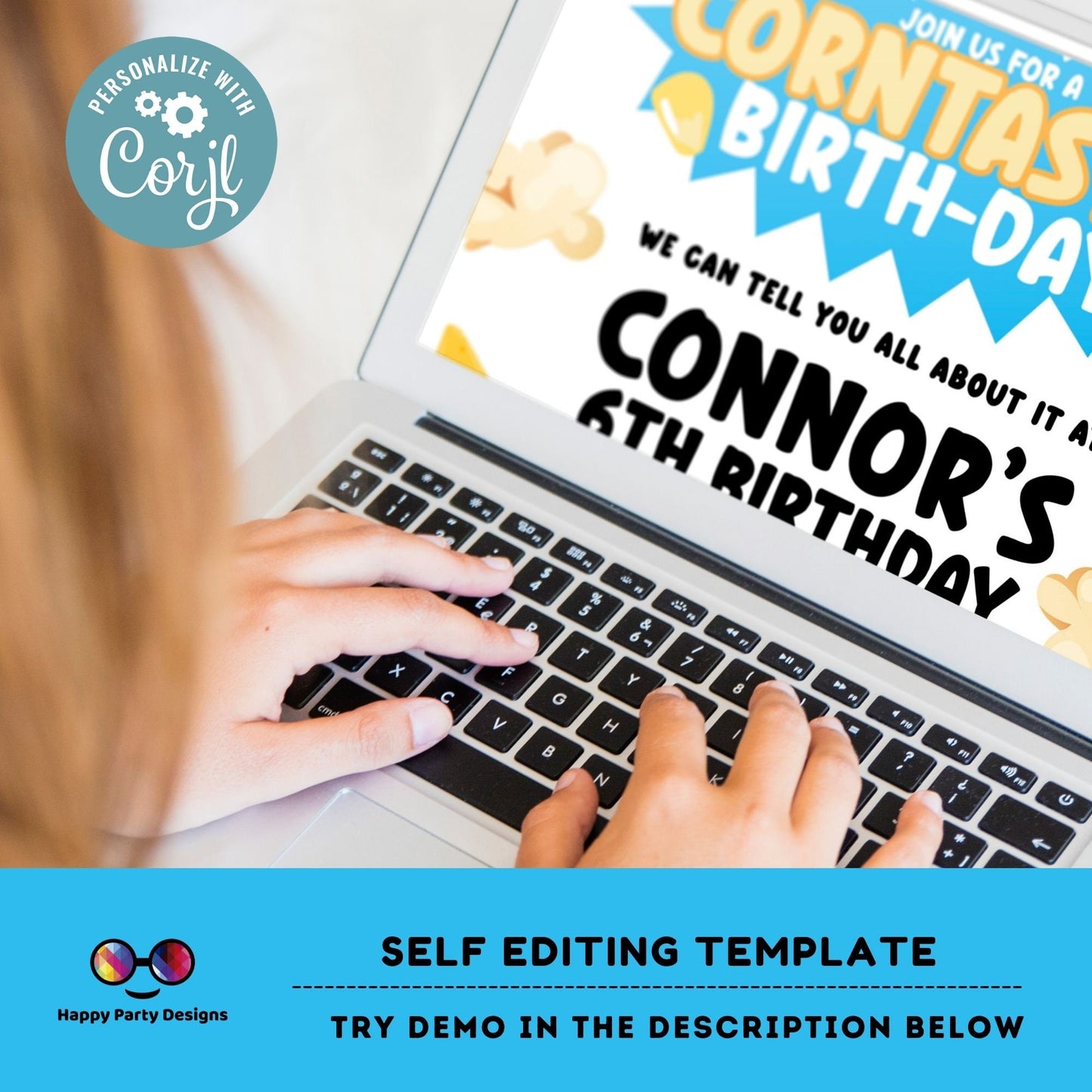 Kids Editable Corn Birthday Invitation Template | Printable Birthday Corntastic Party Invitations | Birthday boy ITs Corn party  #K218