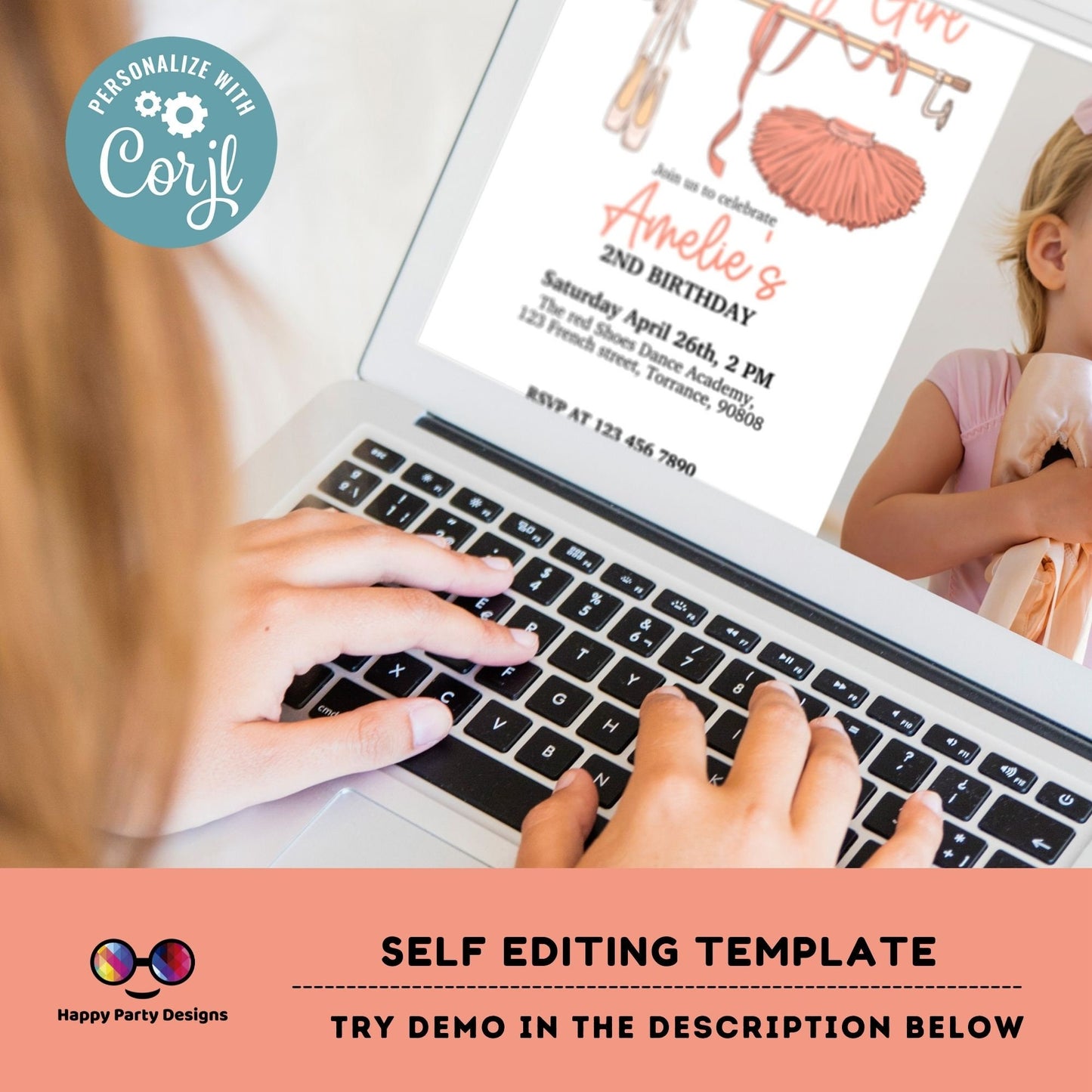 Tutu Birthday invitation with photo | Tutu Cute printable | Birthday girl | Birthday Invitation Ballerina Two-tu | Girl Party Invite #K219