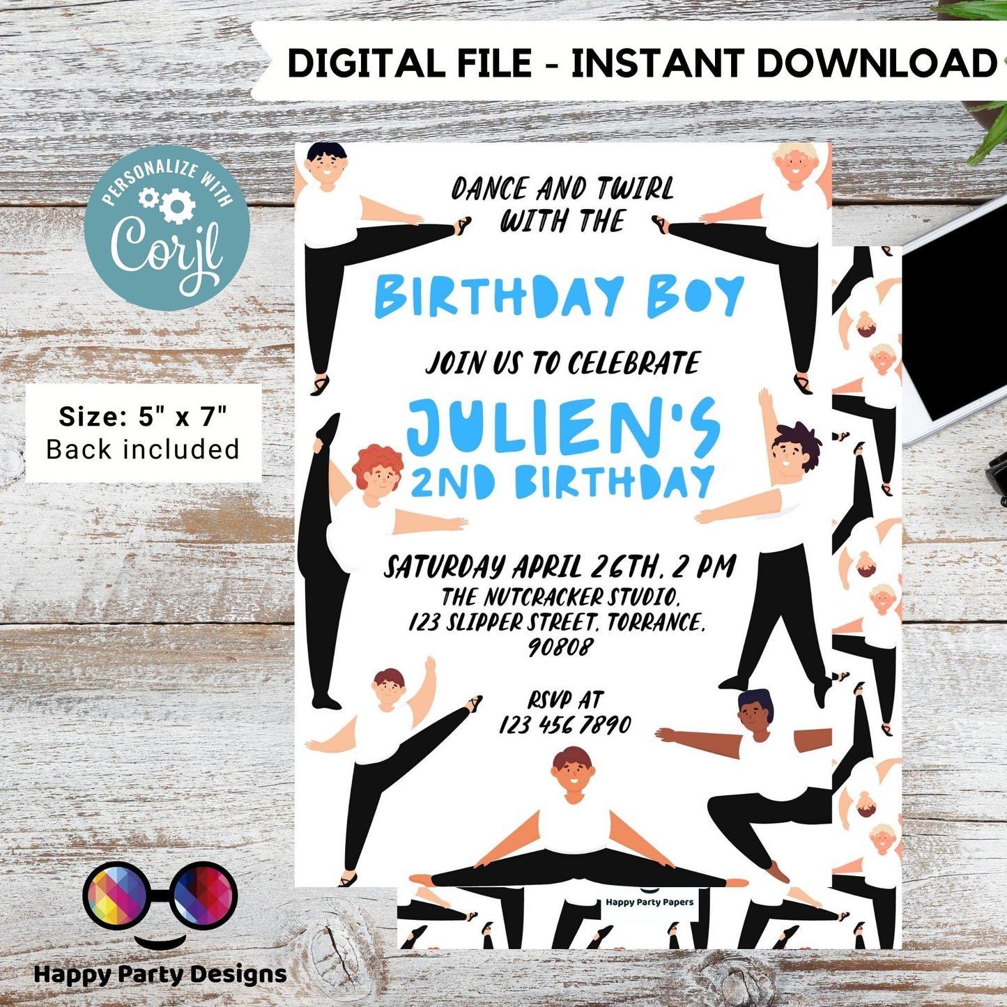 Ballet boy Birthday invitation | boy dancer printable | Birthday boy | Birthday Invitation Ballet | Boy Party Invite #K219