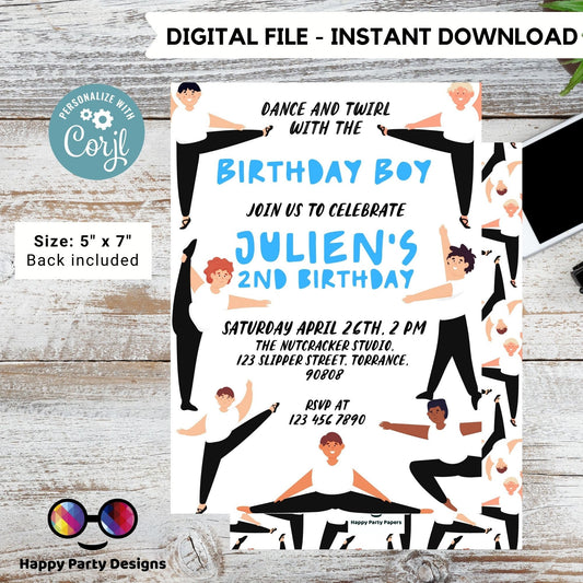 Ballet boy Birthday invitation | boy dancer printable | Birthday boy | Birthday Invitation Ballet | Boy Party Invite #K219