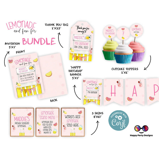 Lemonade Invitation bundle | lemonade Invite | Lemonade Party Invitation | Garden Invite | Lemonade Stand Invitation Girl birthday  #K100