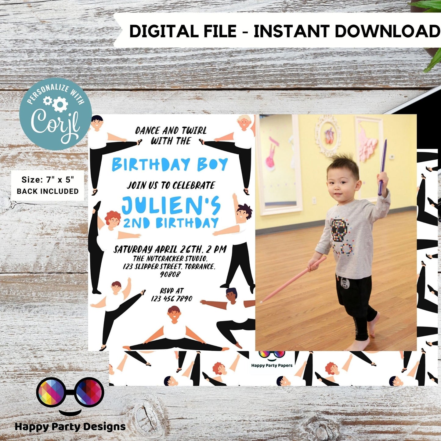 Ballet boy Birthday invitation with photo | boy dancer printable | Birthday boy | Birthday Invitation Ballet | Boy Party Invite #K219