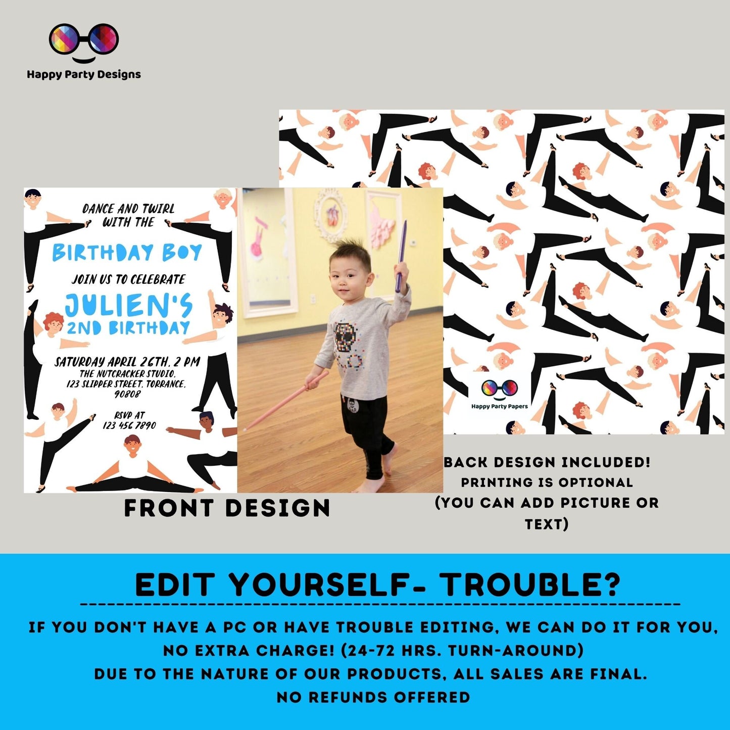 Ballet boy Birthday invitation with photo | boy dancer printable | Birthday boy | Birthday Invitation Ballet | Boy Party Invite #K219