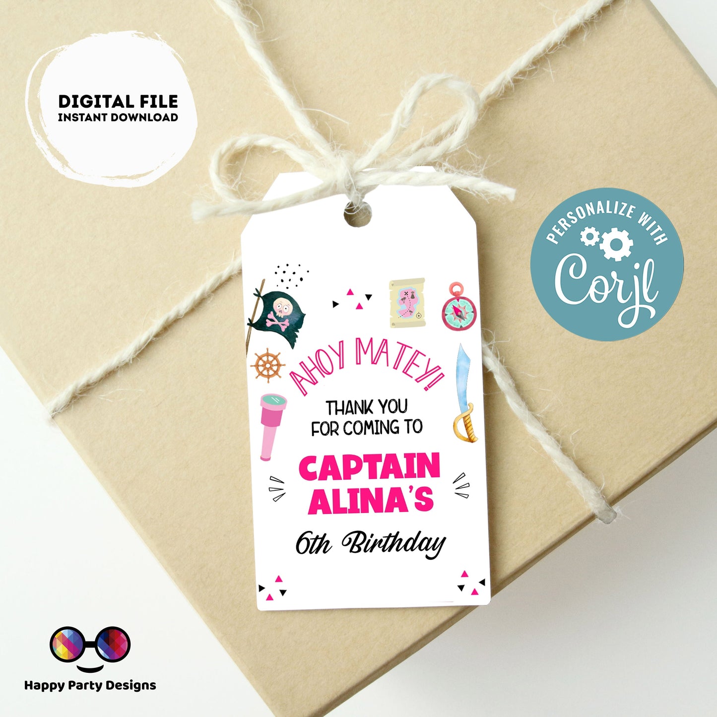 Pirate Invitation Bundle  Pirate Birthday Party | Pirate Invite | Pirate Ship Party Invite | Girl birthday | any age | editable Corjl #K108