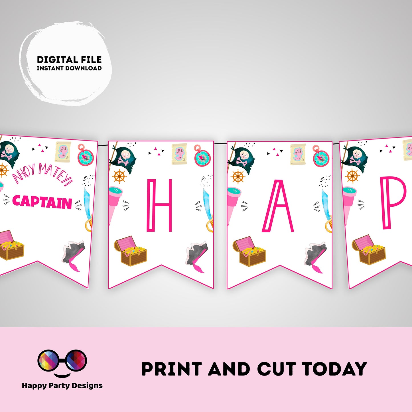 Pirate Invitation Bundle  Pirate Birthday Party | Pirate Invite | Pirate Ship Party Invite | Girl birthday | any age | editable Corjl #K108